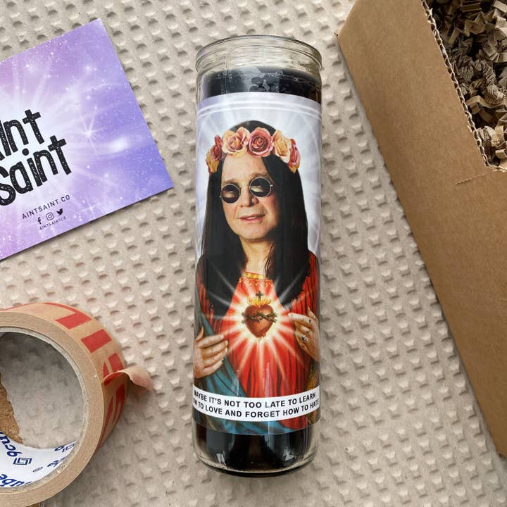Ain't Saint – wholesale Votive candle – Saint Ozzy Osbourne Prayer Candle2