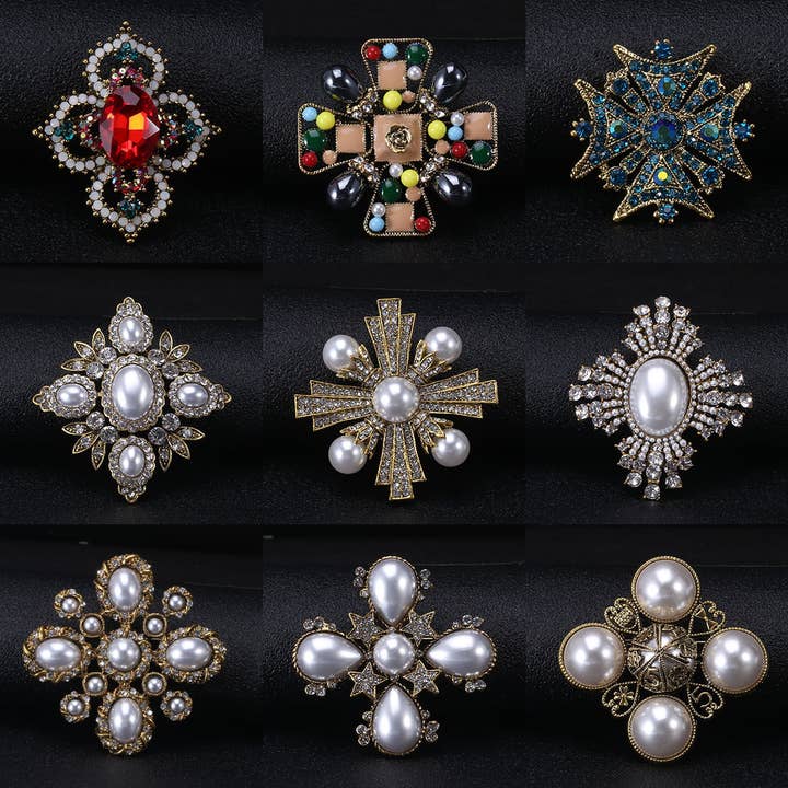 Tourtiwi - Wholesale Brooch - Vintage Baroque Pearl Rhinestone Brooch Corsage1