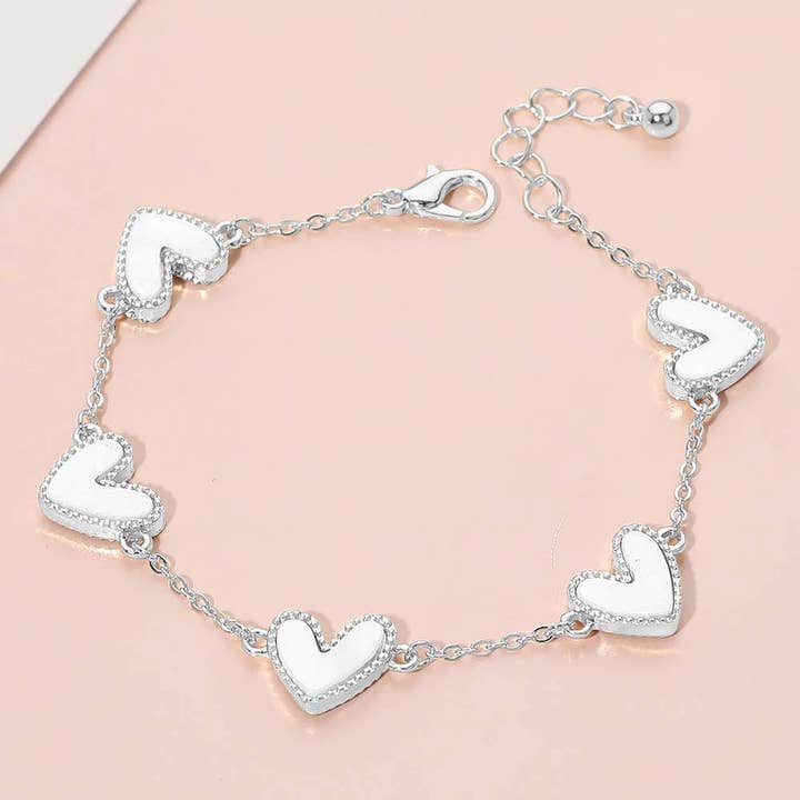 Sensibling Corp. - Wholesale Charm/Dangle Bracelet - Mother of Pearl Heart Charm Station Bracelet2