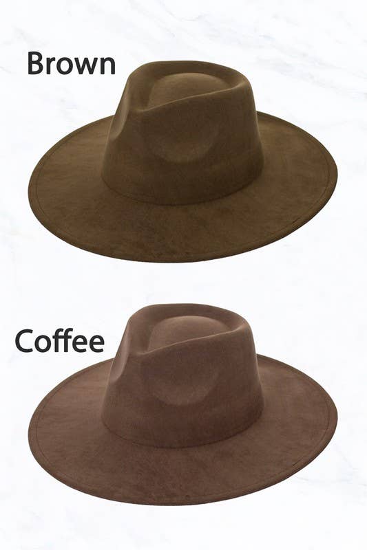 Suzie Q USA - Vendita all'ingrosso Fedora - Donna - Cappello Fedora in Camoscio con Ampie Tese e Corona a Goccia0