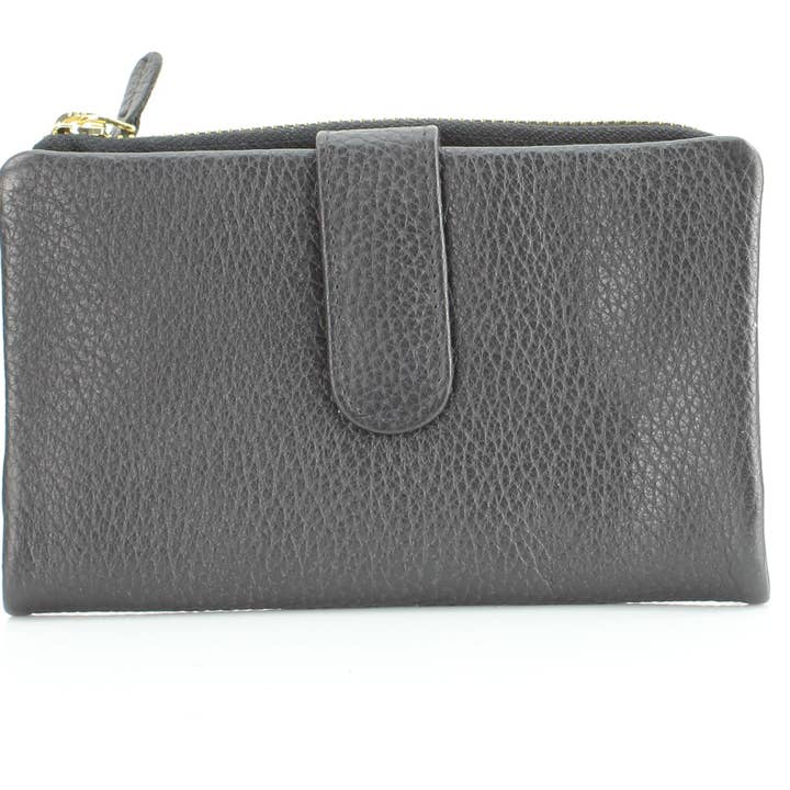 Leather Impressions Inc - Wholesale Wallet - Women's - Rivet and Burr Ladies Leather Two Button Zippered Wallet