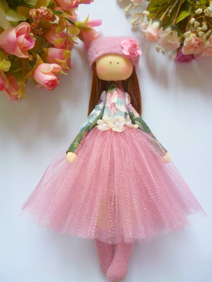 Cute Baby Girl Nursery Decor, Fabric Doll with Hair for wholesale by ChernikovaNataliya