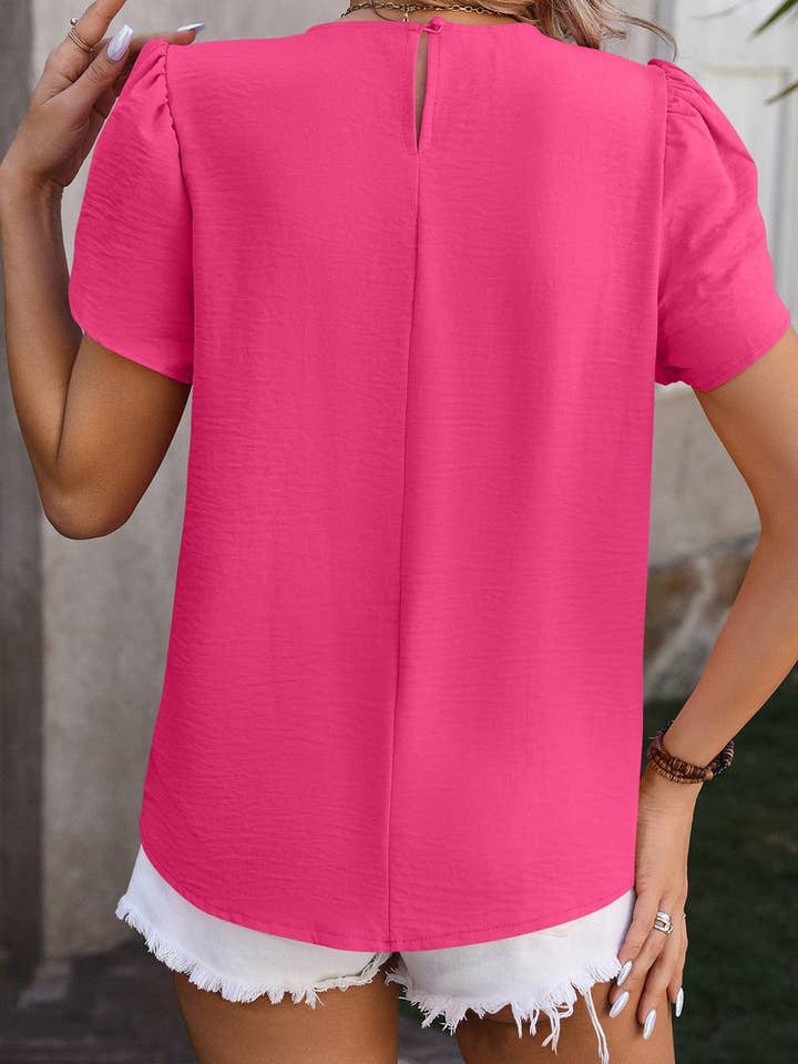 NINEXIS - Wholesale Blouse - Women's - CWTBLS0393_Round Neck Short Sleeve Blouse