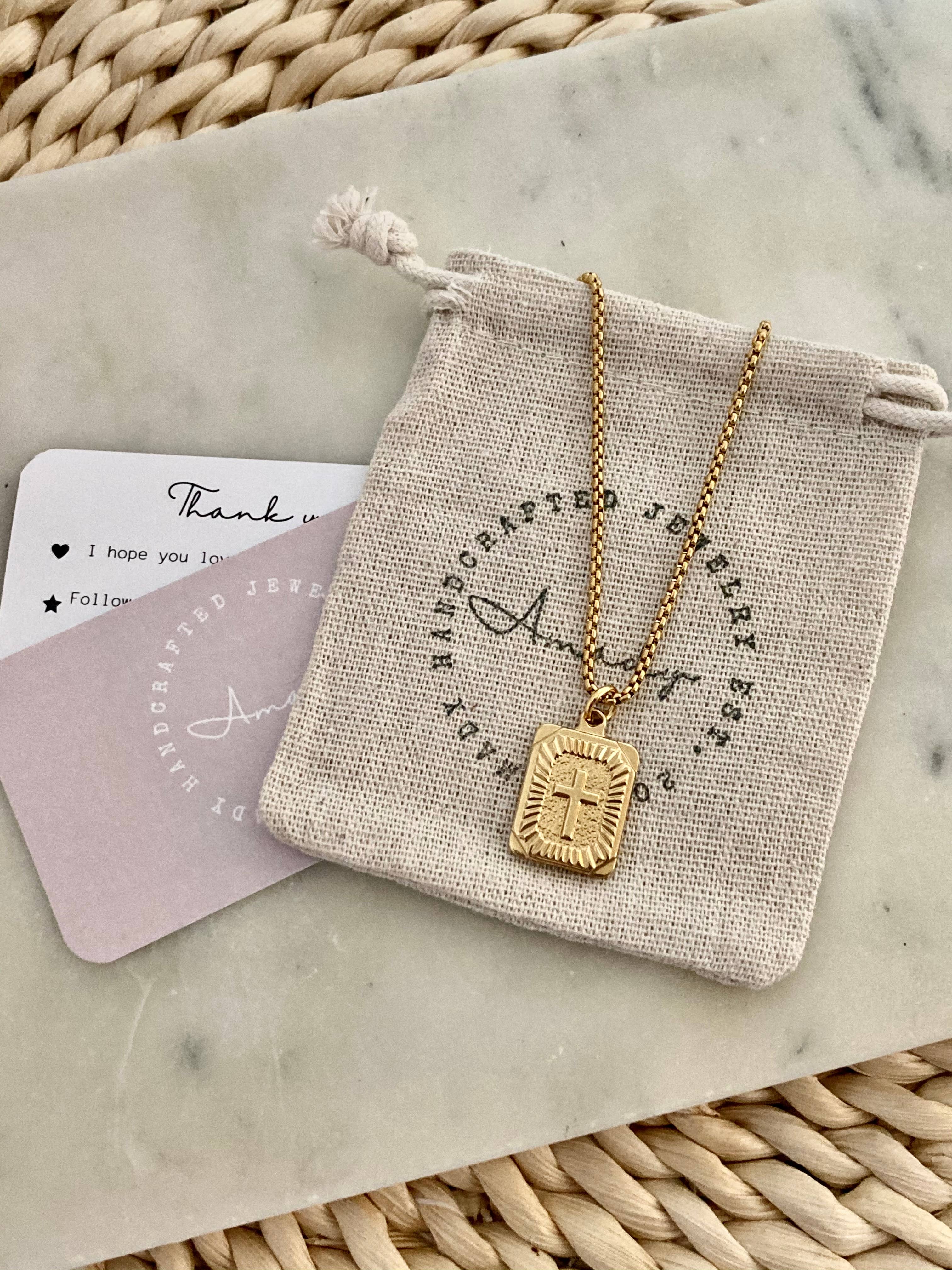 Amady Jewelry - Vendita all'ingrosso Collana con ciondolo/pendaglio - Collana con ciondolo medaglione a croce placcato oro 18k5