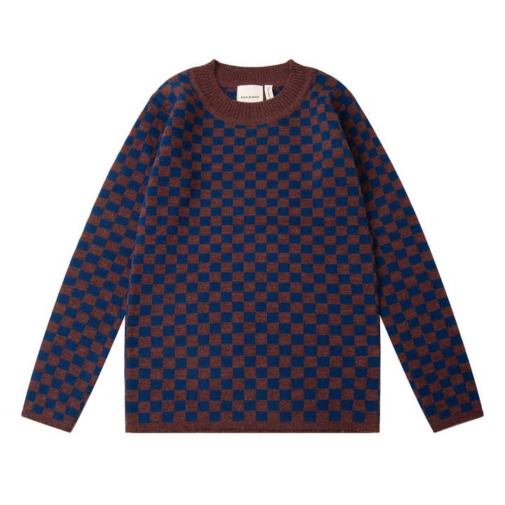 Jersey a cuadros azul marino/chocolate para venta al por mayor de Knit Planet