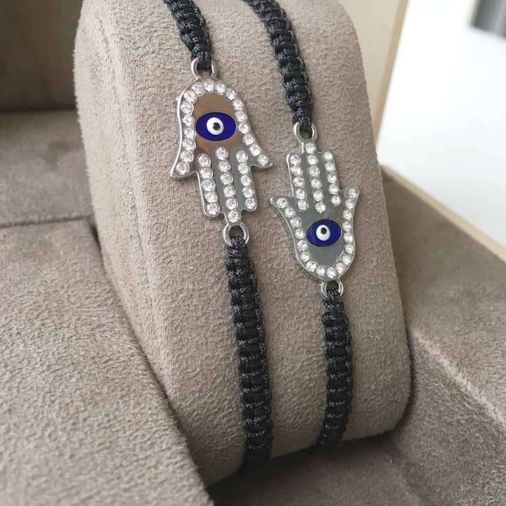 Silver Hamsa Bracelet - Zirconia Charm for wholesale by Evileyefavor