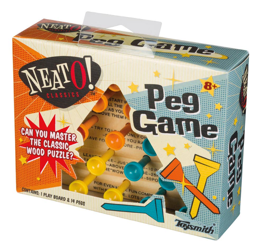 Toysmith - Wholesale Brain Game - Kids - Neato! Classic Wooden Peg Game, Travel Size- Retro Classic