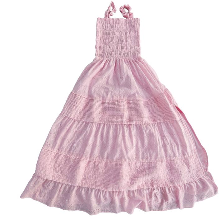 A31 Roze Lange Jurk met Volants voor wholesale door Little Olin