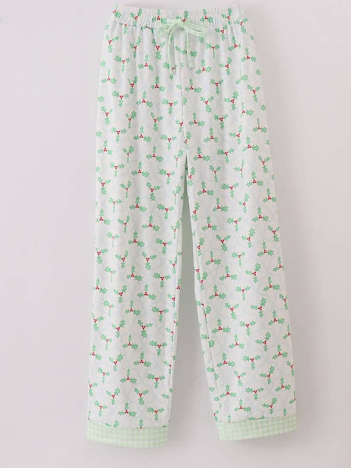 Pantalon de pyjama pour homme à imprimé houx de Noël vert pour la vente par Aspen Rain Boutique