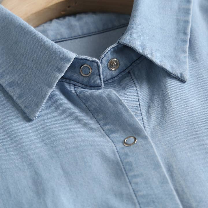Whisper Mint – wholesale Tröja med knappar – Dam – Vintage Tencel Bomullströjor Kortärmad