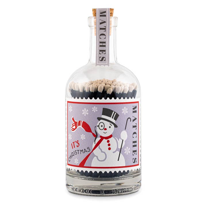 Snowman | Glass Bottle - Christmas Safety Matches 🎄 for wholesale by Archivist Gallery | United States