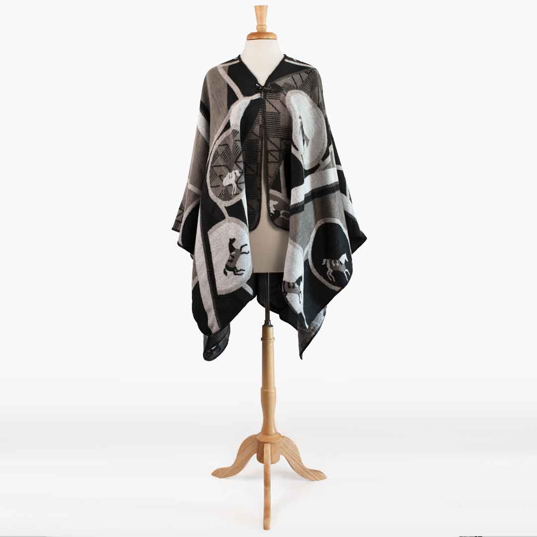 URBAN-EQUESTRIAN - Wholesale Wrap - Women's - Adina -  Equestrian Motif Shawl in Charcoal Wrap3
