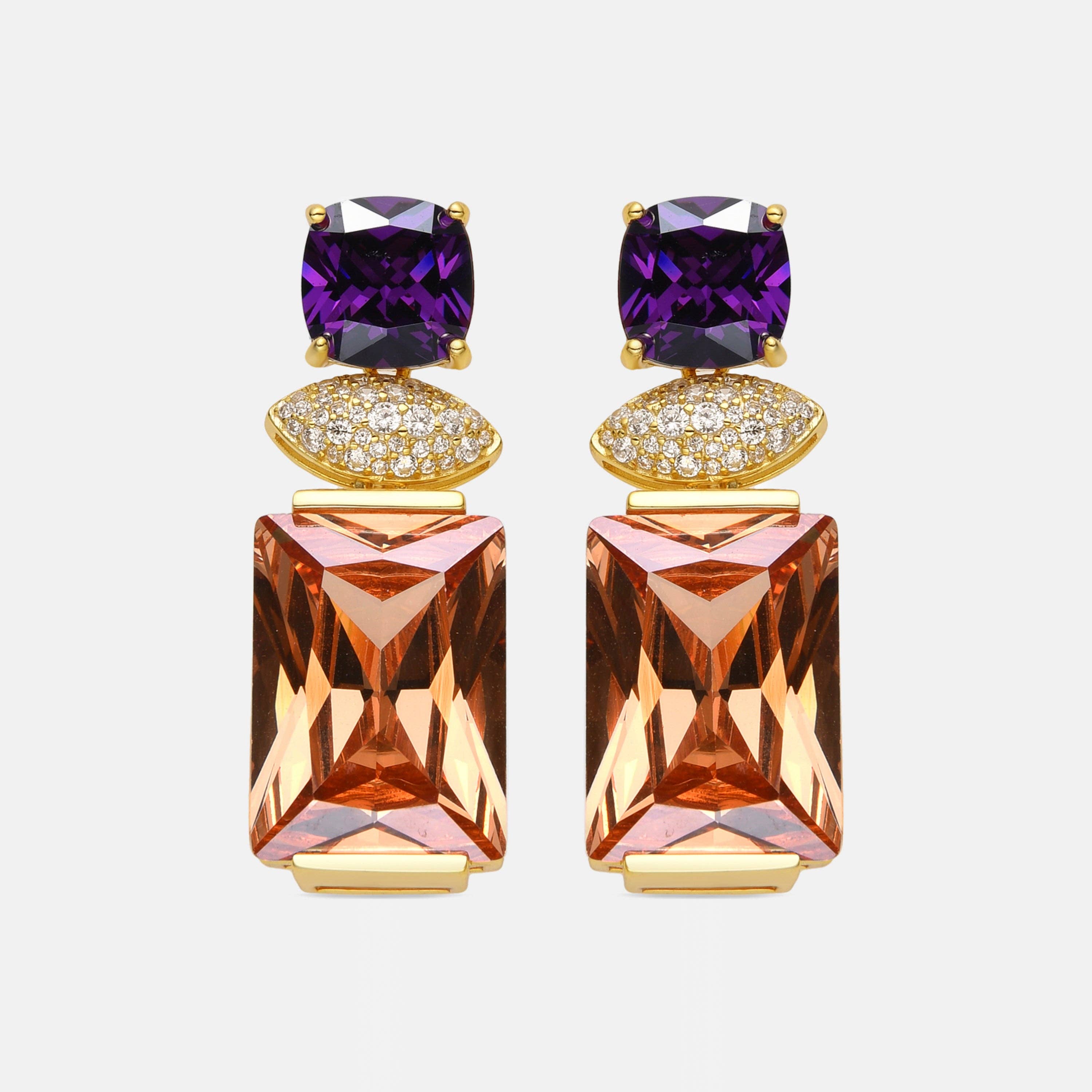 Luxenter - Wholesale Dangle Earrings - Pendientes Luxenter de Plata de Ley 925 y Circonita Champagne acabado oro 18k - Khay4