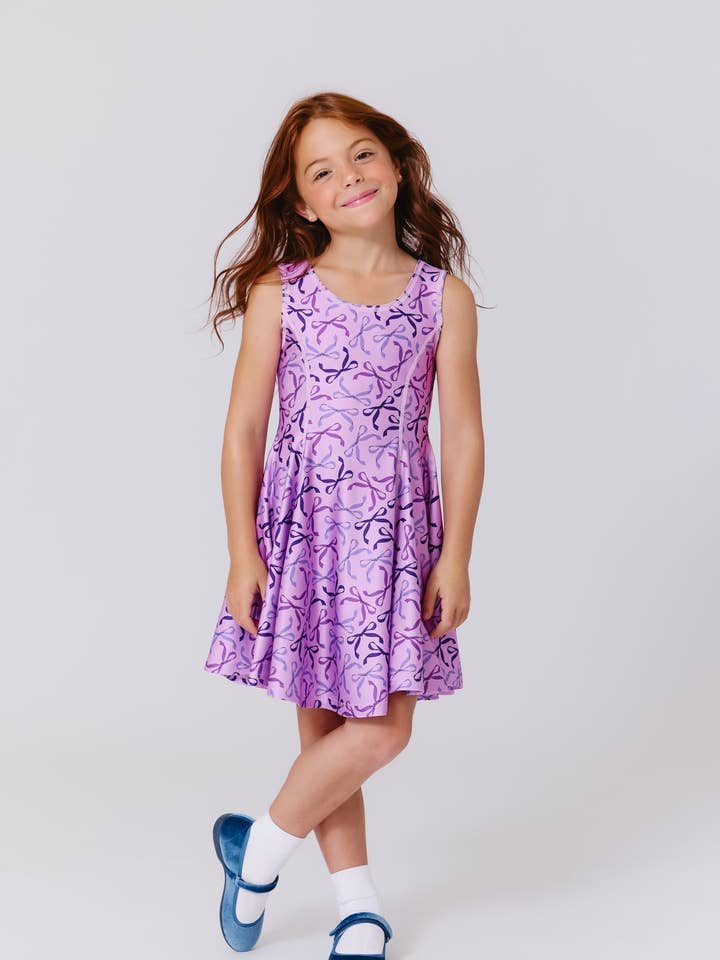 Girls Skater Dress in Purple Bows for wholesale by Terez