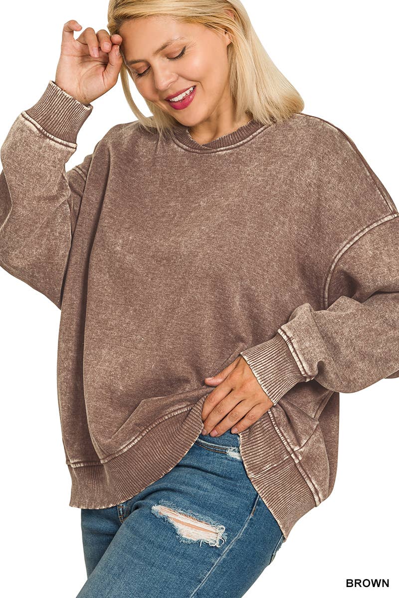 42POPS - Vendita all'ingrosso Felpa - Donna - ._ 0812 Plus Pullover in Pile Oversize Lavaggio Acido SI-2808120