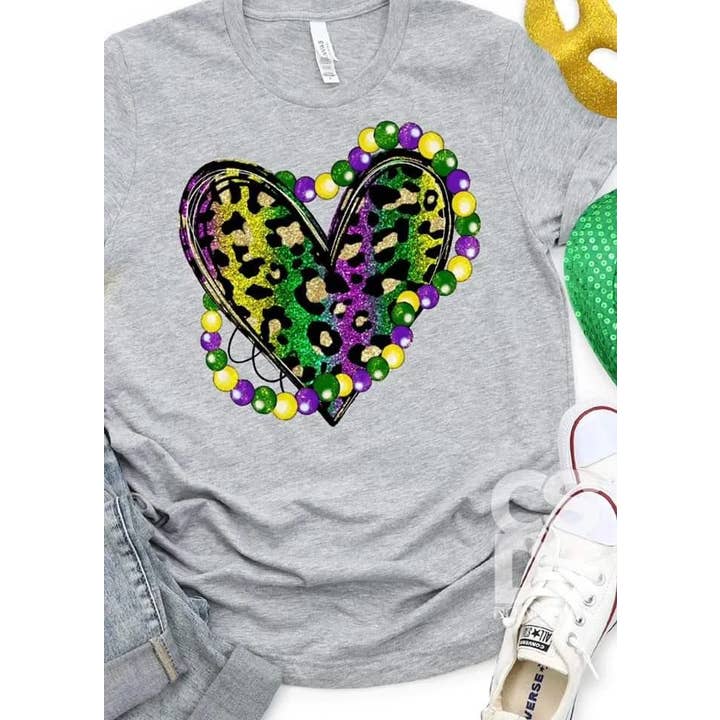 Maglietta cuore Mardi Gras per la vendita all'ingrosso da parte di Ebony's Tees's and Crafts