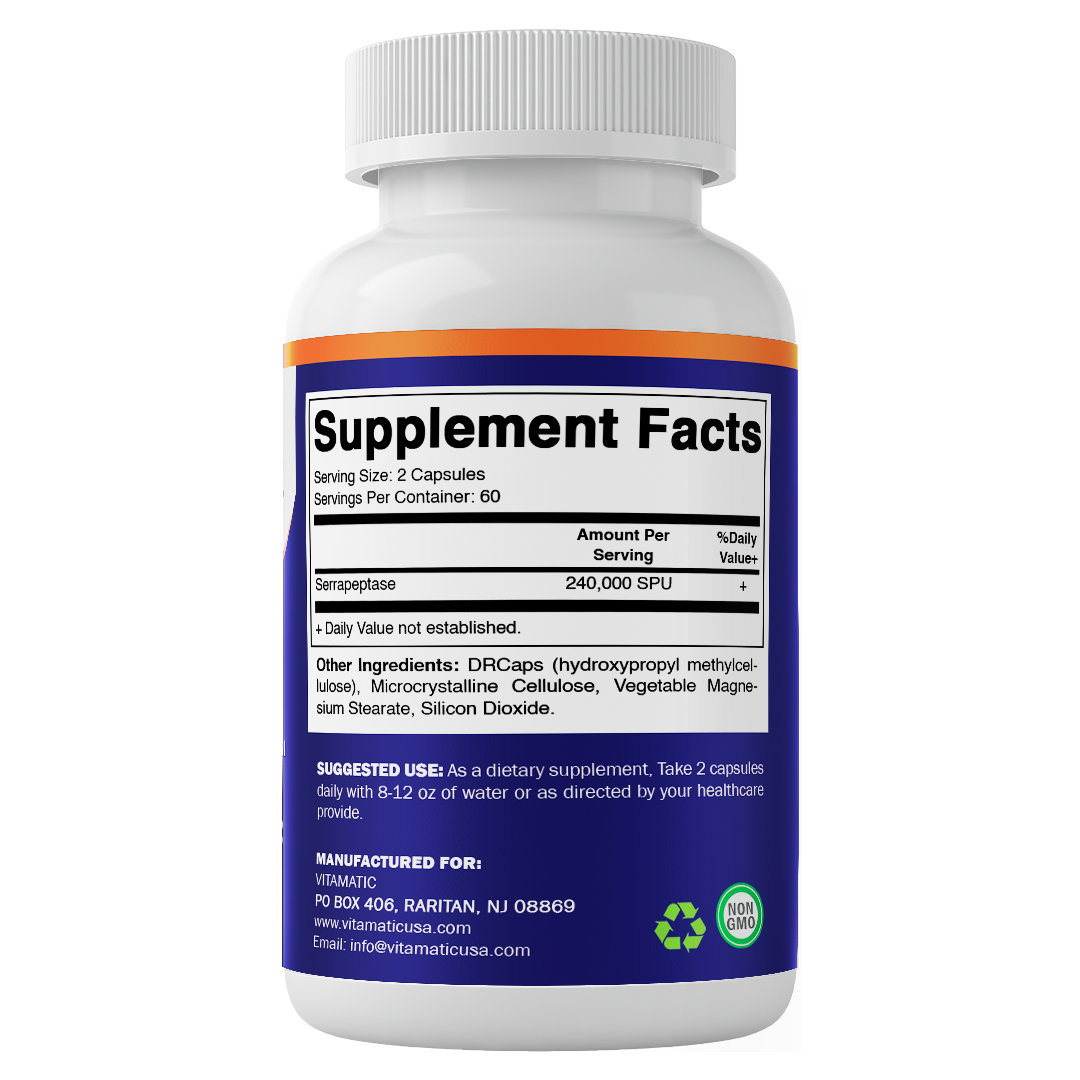 Vitamatic - Wholesale Oral Supplement/Vitamin - Vitamatic Serrapeptase 240,000 SPU Servings|120 DR Capsules7