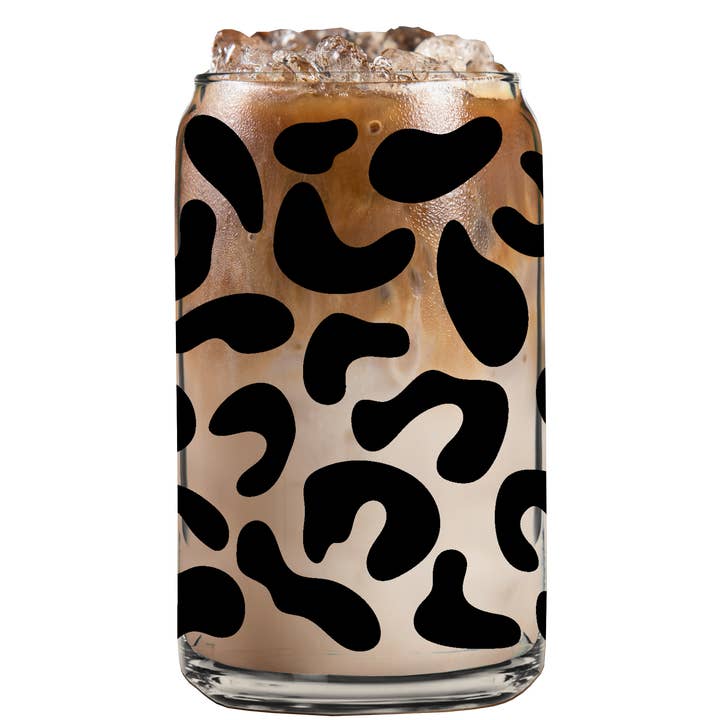 Canette en verre Black Leopard, verre à café pour la vente par Instrive Design