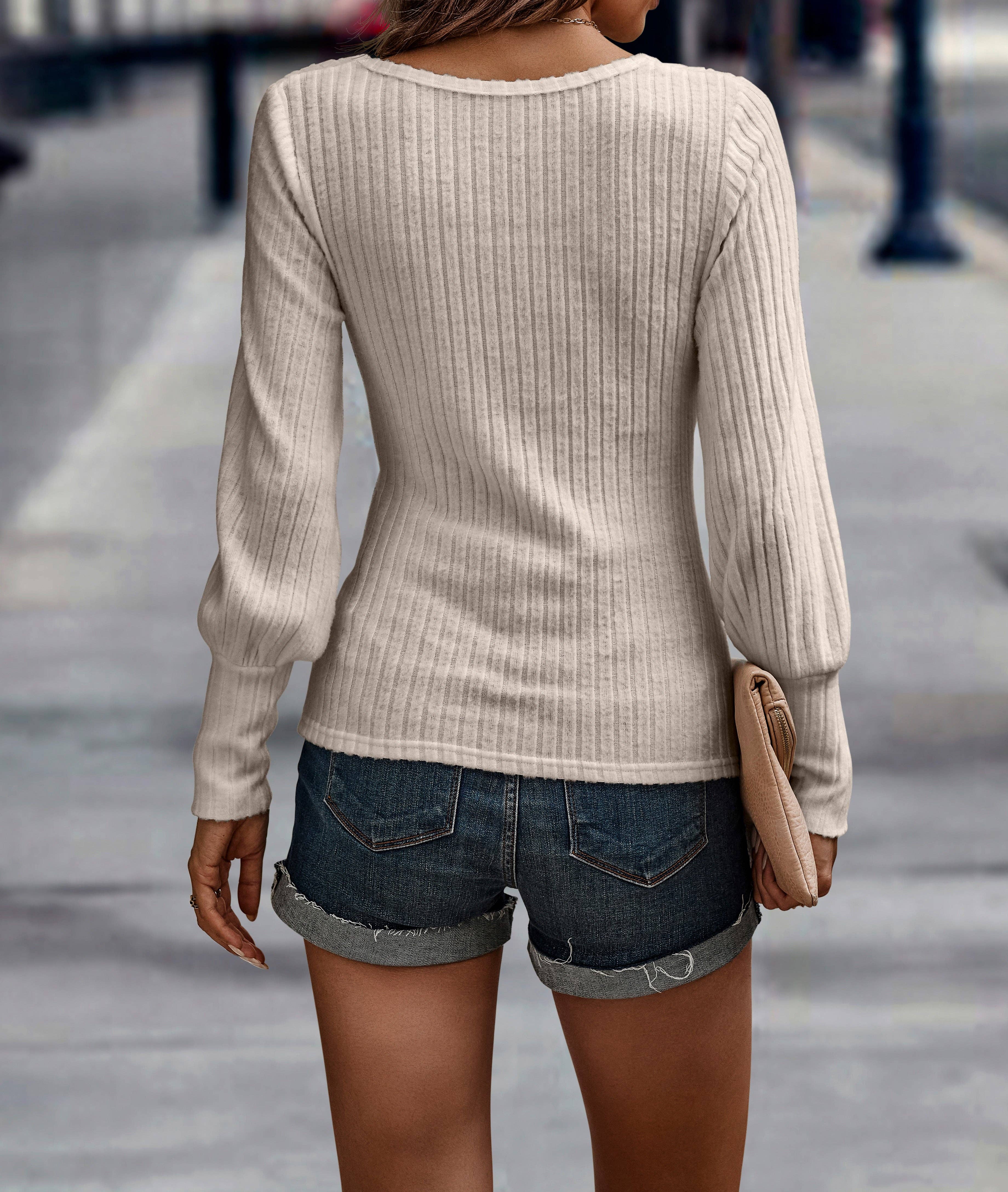 eLook - Wholesale Knit Top - Women's - SZ1-TP2109 Soft Ribbed Knit Bishop Sleeve Top2