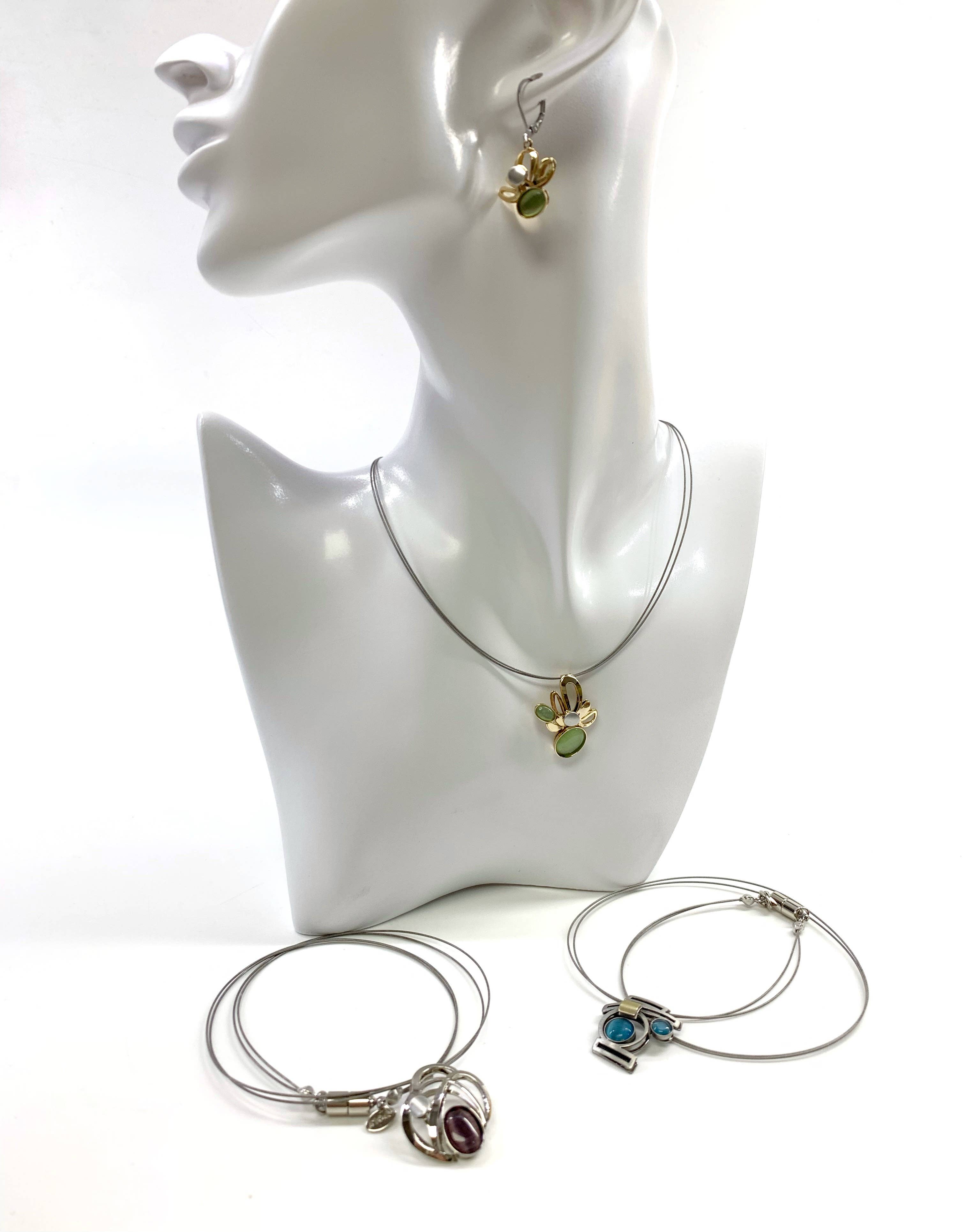 Christophe Poly / Crono Design – wholesale Jewellery set – SETS (KY) - Small Pendant WireNeck(K) 19" & LeverEar(X) Sets2