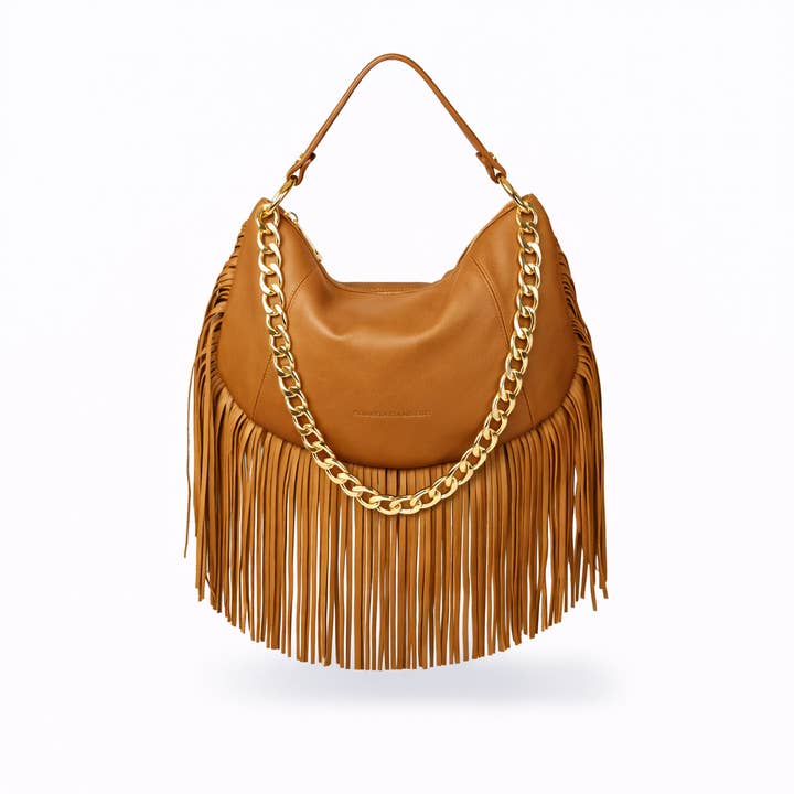 Kate small – Hobo bag in leather with long fringes and removable gold chain for wholesale by Roberta Gandolfi
