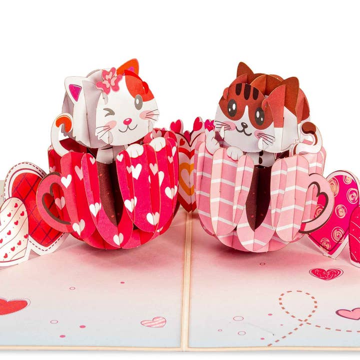 Biglietto pop-up per San Valentino con scritta Love Cat Mugs per la vendita all'ingrosso da parte di Paper Love