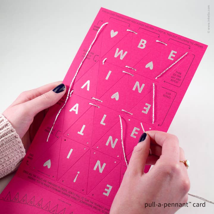 Valentine Pull-A-Pennant™ Greeting Card (#511) for wholesale by Inkello Letterpress
