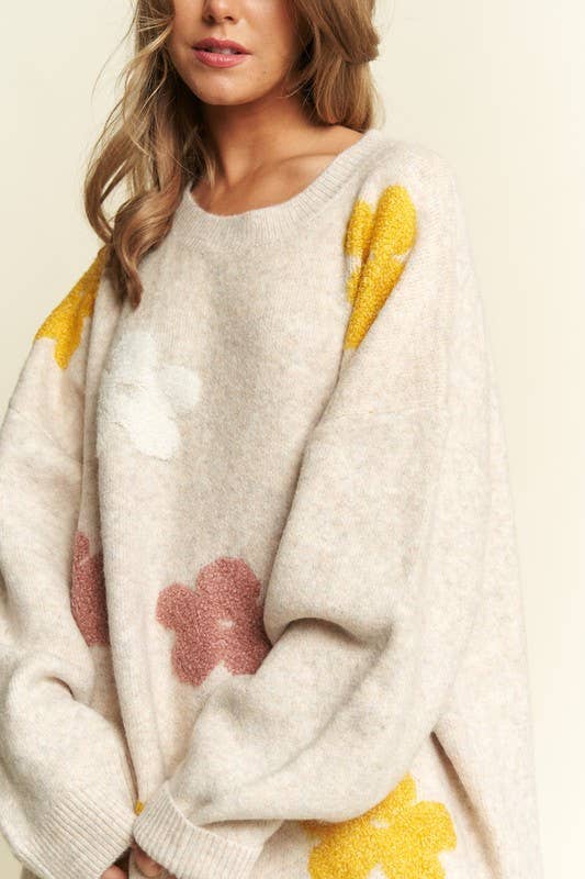 JADE BY JANE - Wholesale Knit Sweater - Women's - OVERSIZED LONG SLEEVE FLORAL GRAPHIC KNIT SWEATER14