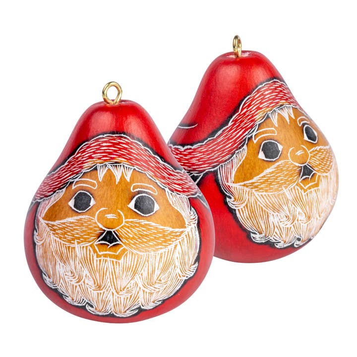 Lucuma Designs - Wholesale Ornament - Santa Smile - Mini Gourd Ornament - Natural Holiday