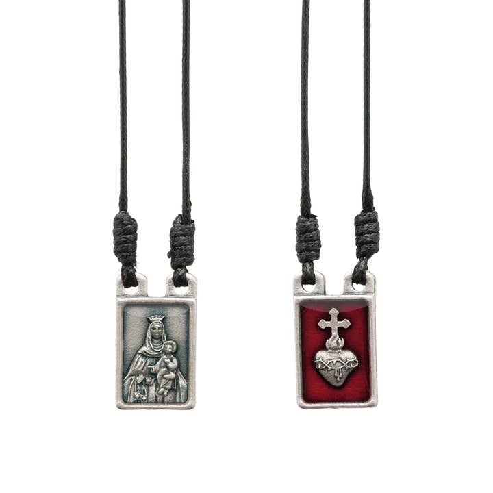 Skulderblad - Det Hellige Hjerte + Vor Frue af Mt. Carmel Antik Sølv Metal for engroshandel hos Oremus Mercy
