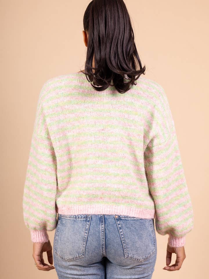 AMARIA - Wholesale Cardigan - Women's - Oversized striped cardigan in soft knit - WOOL - 5106210