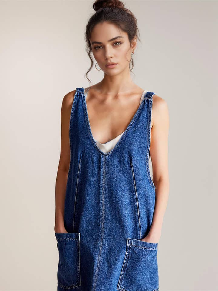 Sweetkama - Wholesale Dress - Women's - Ladies Pockets Denim Mini Dress SKD542