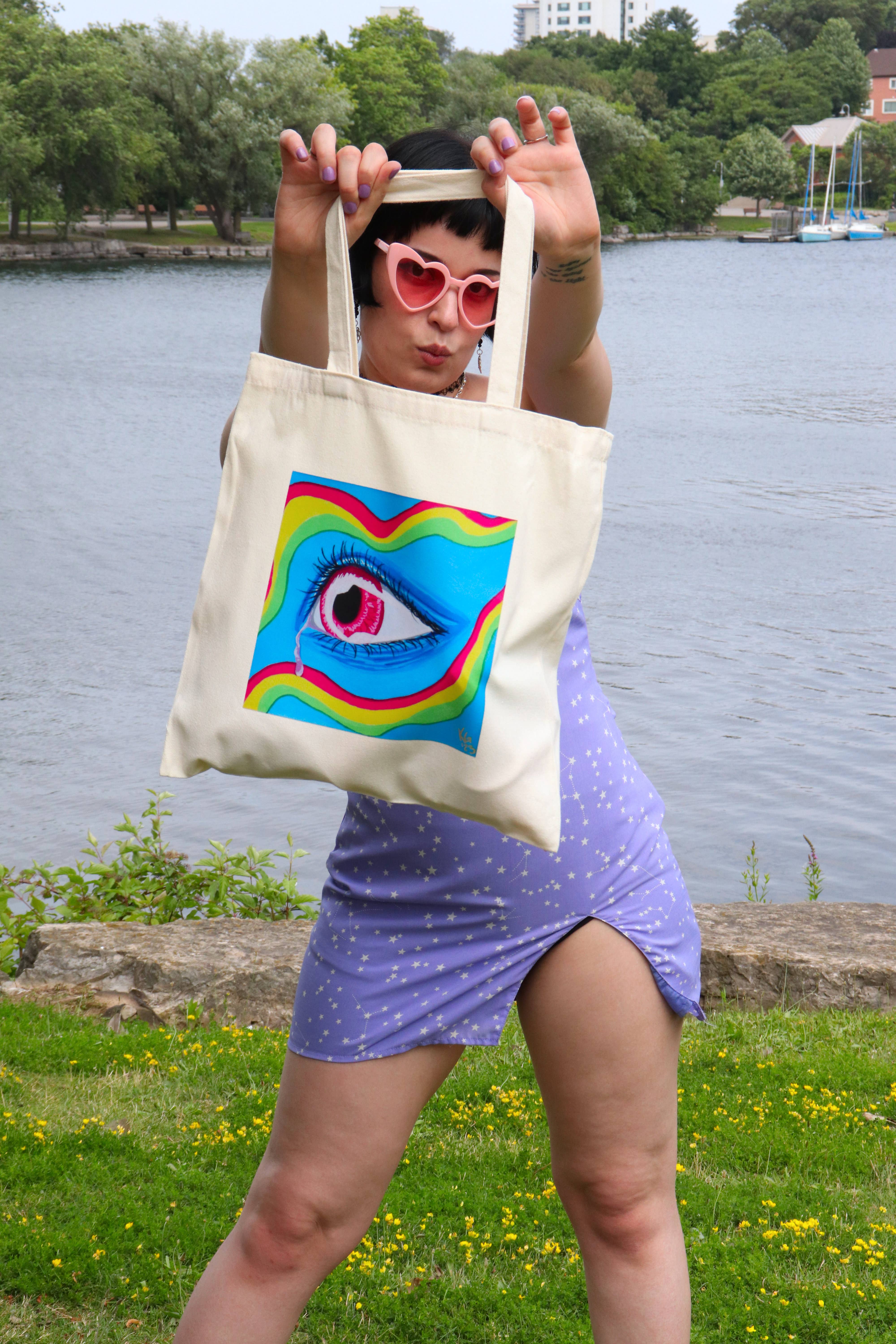 Sticker Hardly Know Her - Wholesale Tote Bag - Women's - Blue Crying Eye Tote Bag - Original Artwork2