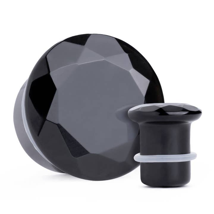 Plugue/medidor de vidro de reflexo único de obsidiana facetada preta por atacado de Custom Plugs