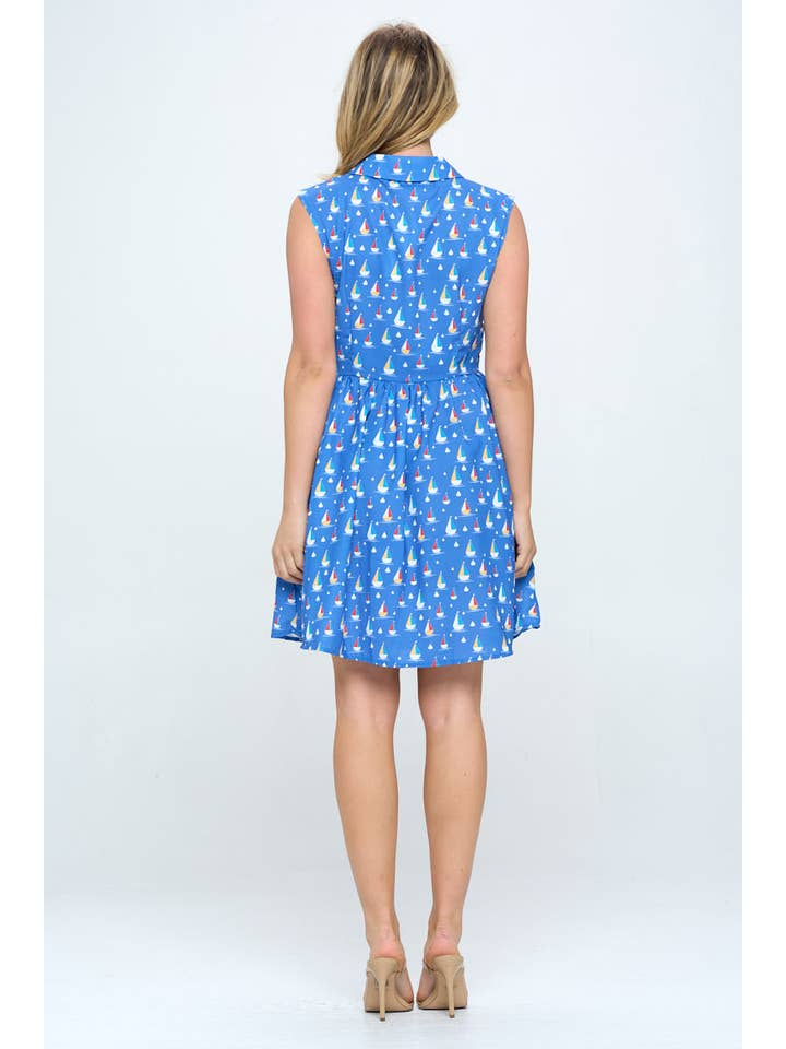 SM WARDROBE - Wholesale Dress - Women's - ALL OVER SAIL BOATS PRINT DRESS WITH POCKETS3