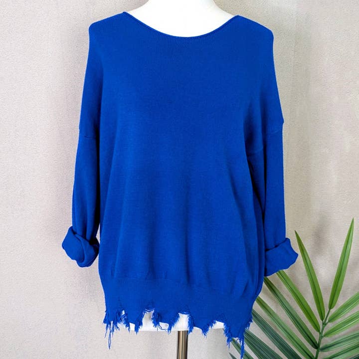 Super soft jumper with fashionable distressed hem line (S-M) for wholesale by Tempest Designs
