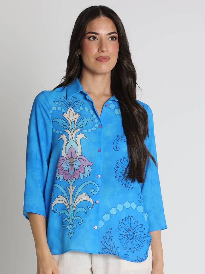 383522N BLOUSE VAN BEDRUKTE BLOEMENPRINT GAASSTOF voor wholesale door LOURDES CASTILLO