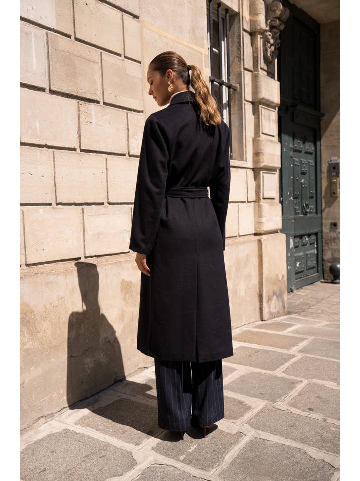 Attentif Paris - Wholesale Coat - Women's - Belted long coat in blended wool10