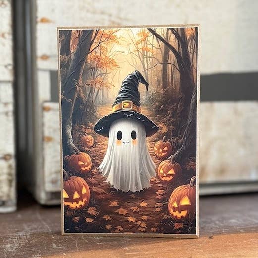 HMK951B Happy Little Ghost Block for wholesale by JanMichaels Art & Home