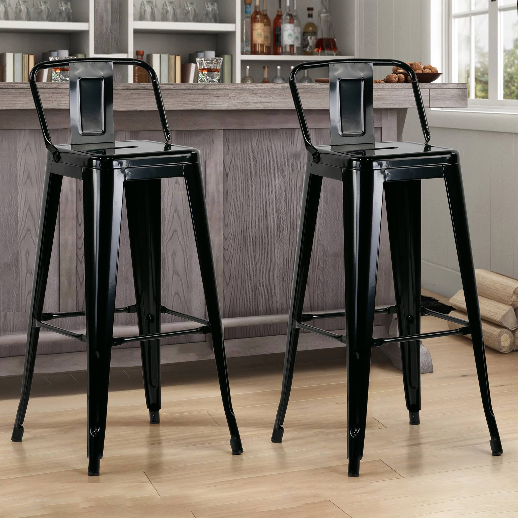 Glamour Home - Wholesale Stool - Set of 2 Barto Black Metal Bar Stool with Open Backrest8
