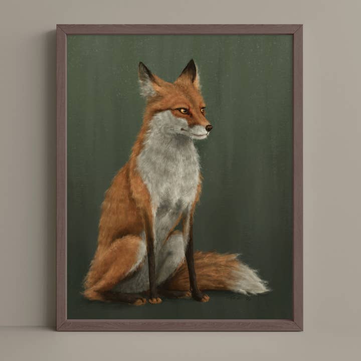 Red Fox Fine Art Print - Light Green Edition for wholesale by The Ugly Cat Studio