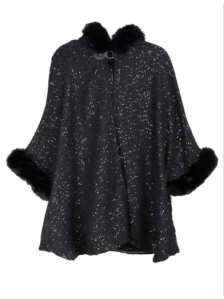 SAACHI - Wholesale Kimono - Women's - Sequin Kimono Faux Fur Jacket9