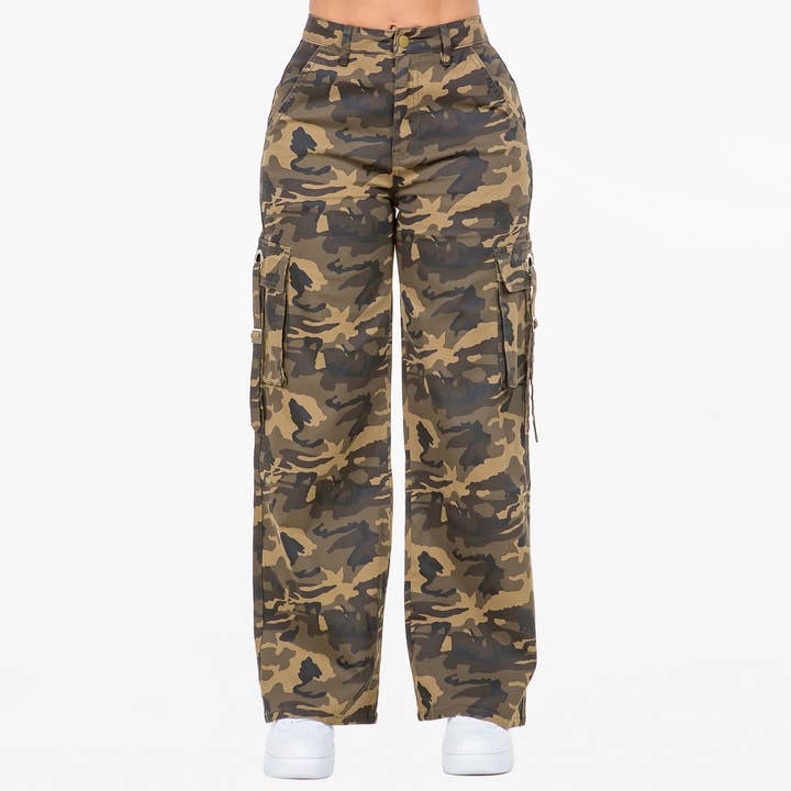 American Bazi - Wholesale Pants - Women's - WIDE LEG CARGO POCKET PANTS-RJH20697CM0