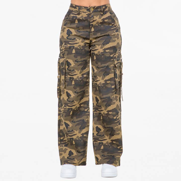 American Bazi - Wholesale Pants - Women's - WIDE LEG CARGO POCKET PANTS-RJH20697CM0