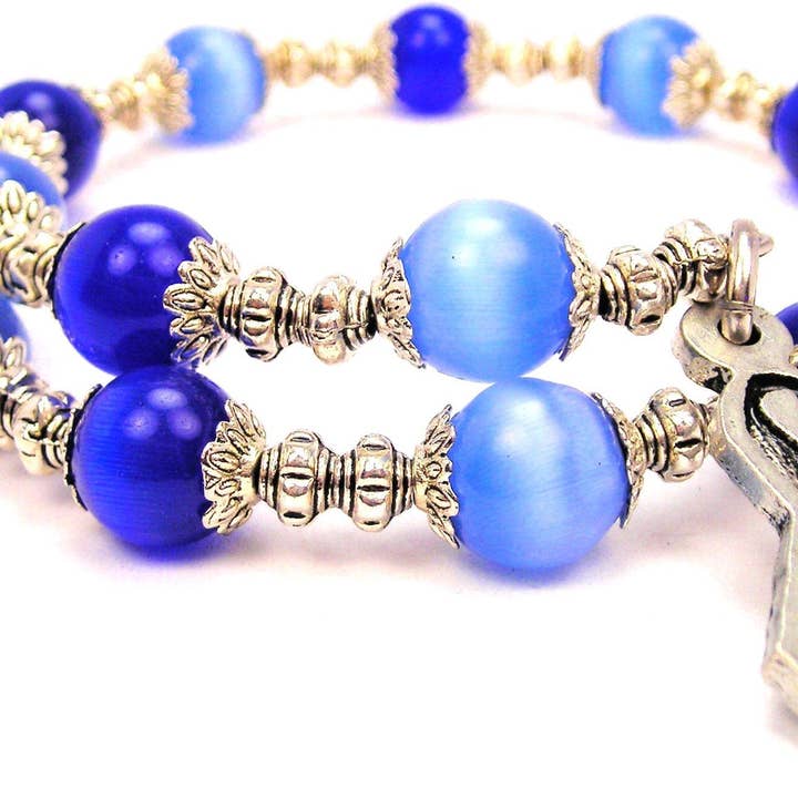 Awareness Ribbon With Heart Cat's Eye Beaded Wrap Bracelet for wholesale by Chubby Chico Charms