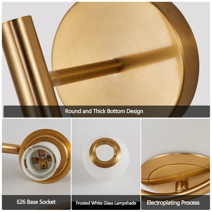 39F Inc. - Wholesale Sconce - Set of 2 Modern Golden Wall Sconces with Opal Glass Globe6