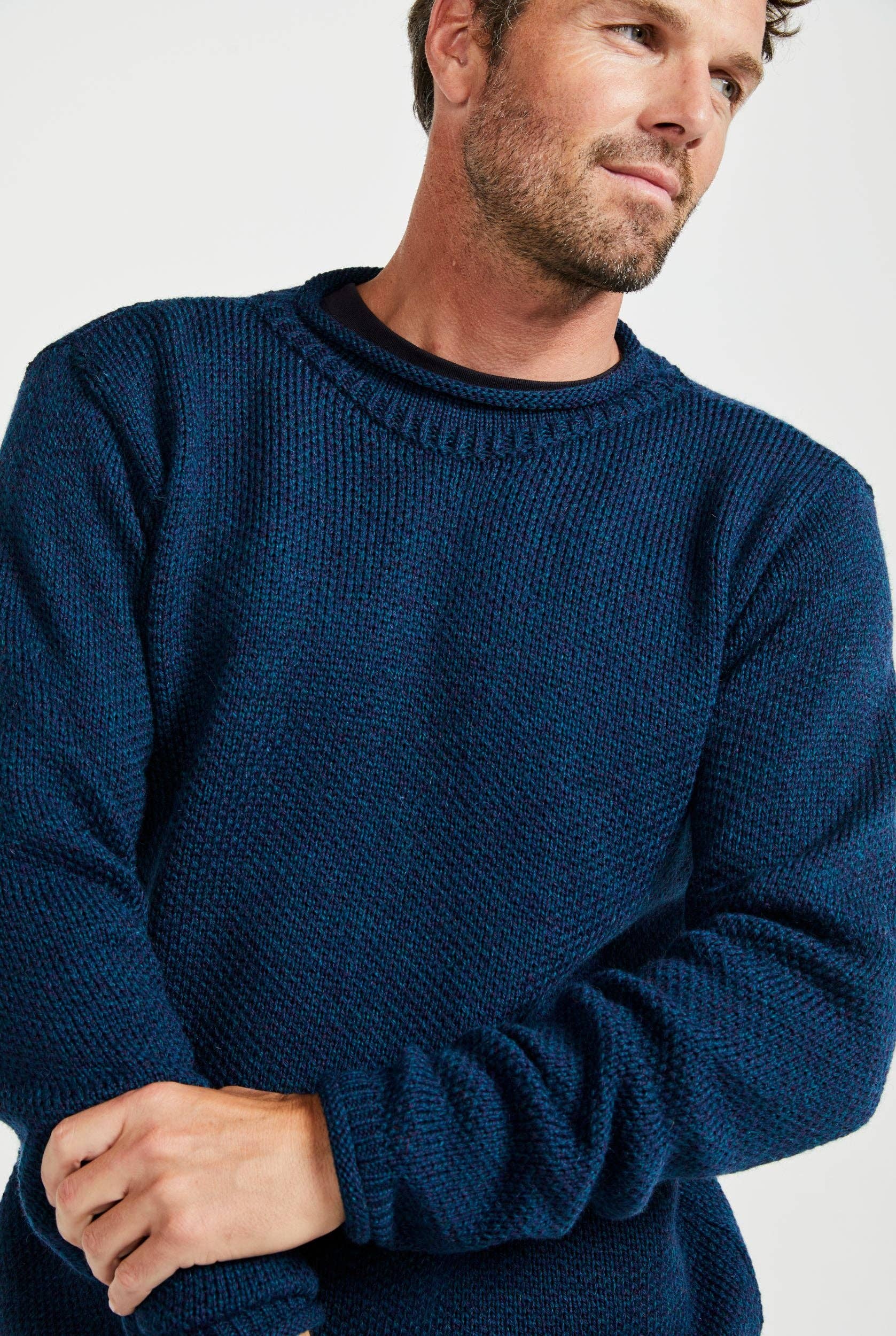 Aran Woollen Mills - Wholesale Knit Sweater - Men's - Moycullen Roll Neck Sweater - Atlantic Blue1