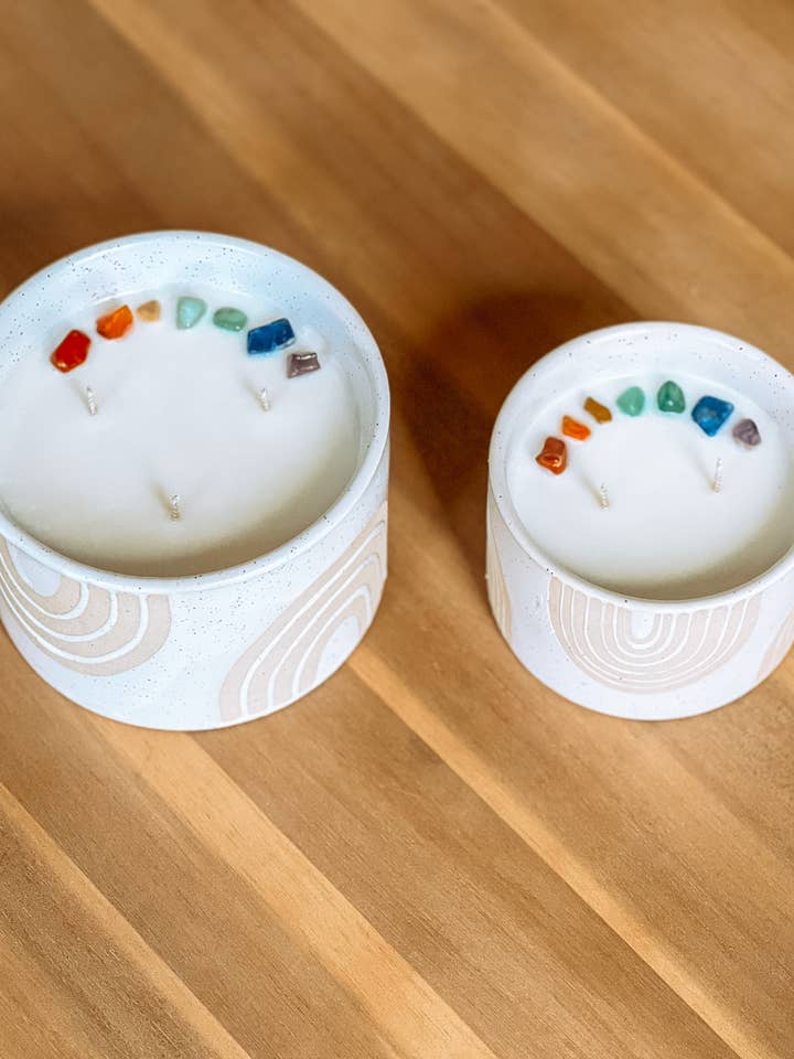 Ceramic Rainbow Chakra Crystal Candle - Pride & LGBTQ+ for wholesale by CandleTherapy