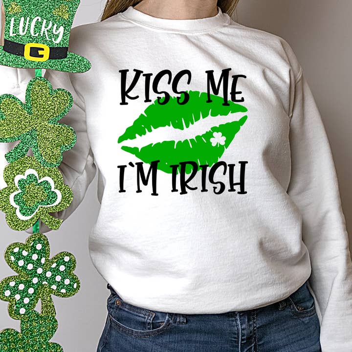 Kiss Me Im Irish St Patricks Day Sweatshirt for wholesale by Londas Trendy Tees