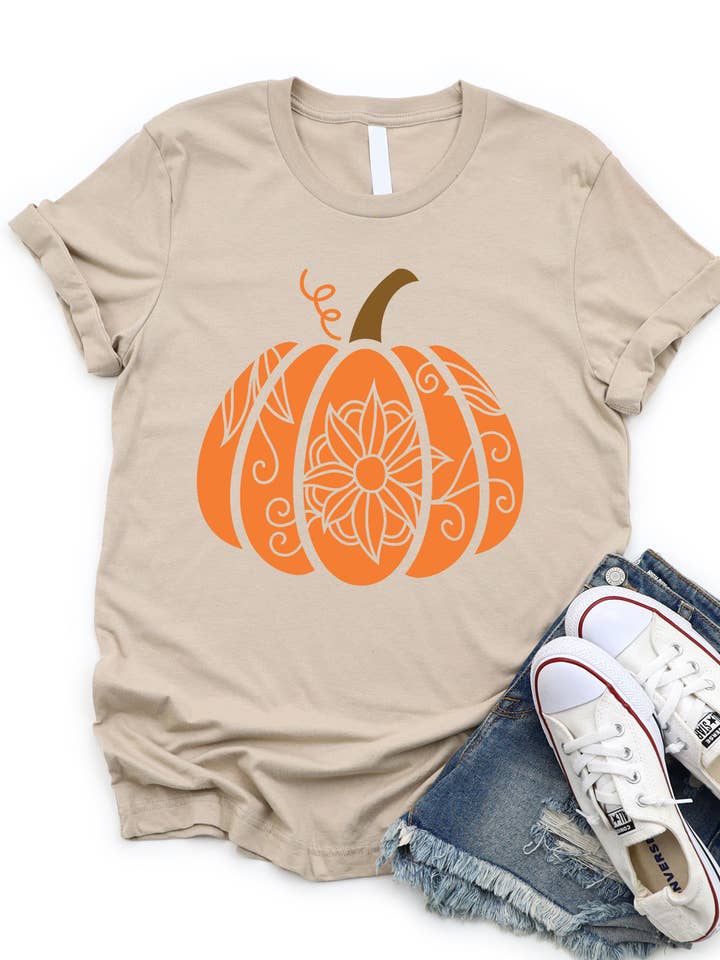 Floral Pumpkin Graphic Tee for wholesale by Tickled Teal